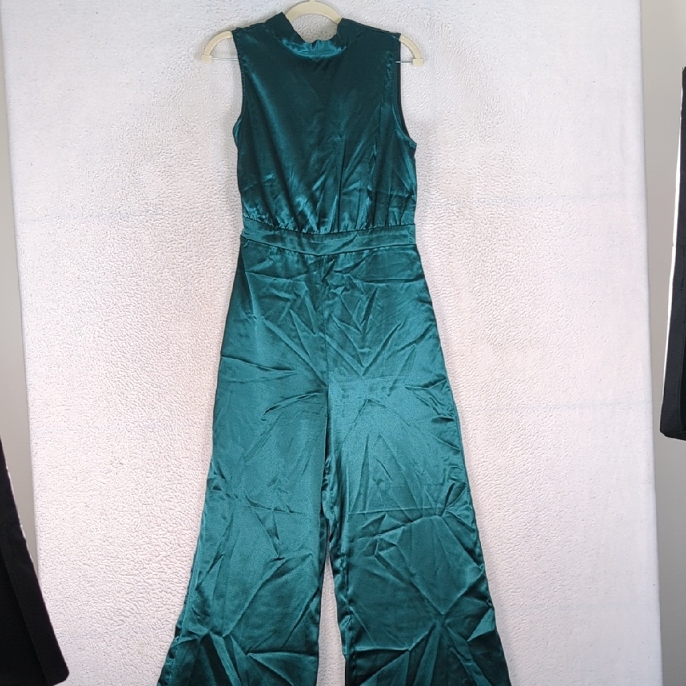 Mi ami Junior's‎ Dark Turquoise Satin Wide Leg Sleeveless Jumpsuit Size M